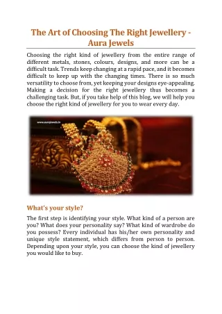 The Art Of Choosing The Right Jewellery - Aura Jewels