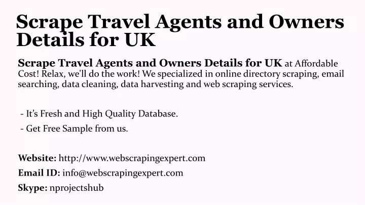 scrape travel agents and owners details for uk