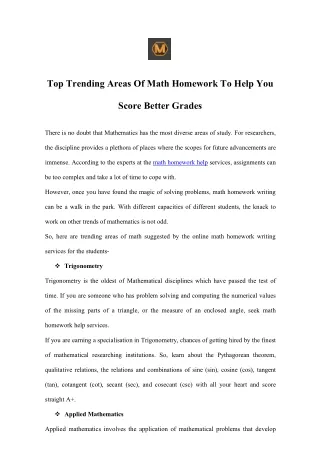 top trending areas of math homework to help you
