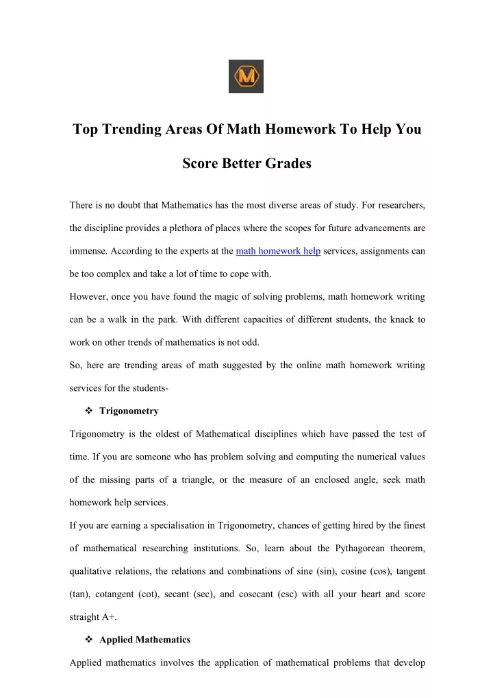 top trending areas of math homework to help you