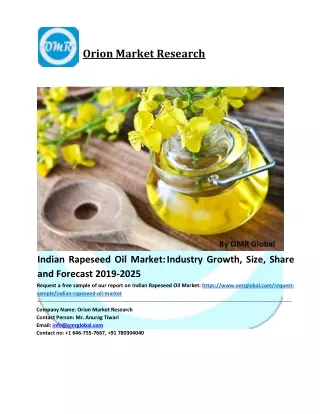 Indian Rapeseed Oil Market Trends, Size, Competitive Analysis and Forecast - 2020-2026
