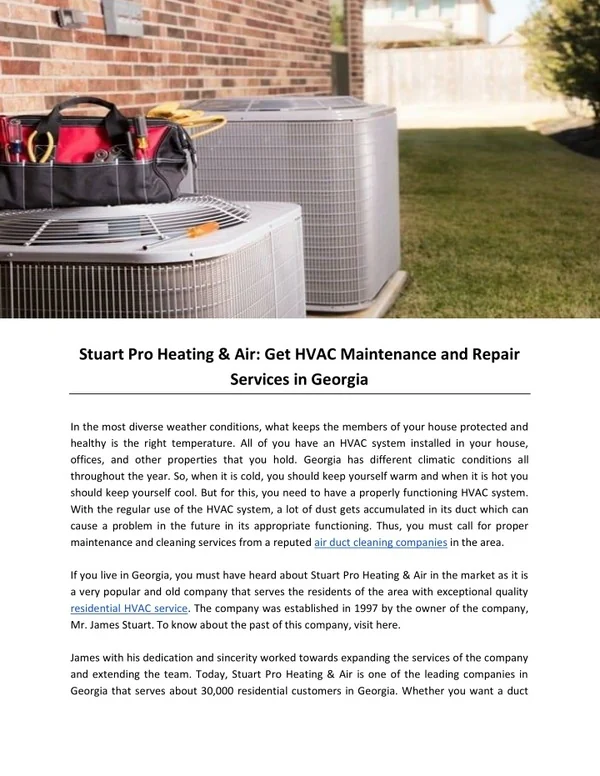 Stuart Pro Heating & Air: Get HVAC Maintenance and Repair Services in Georgia