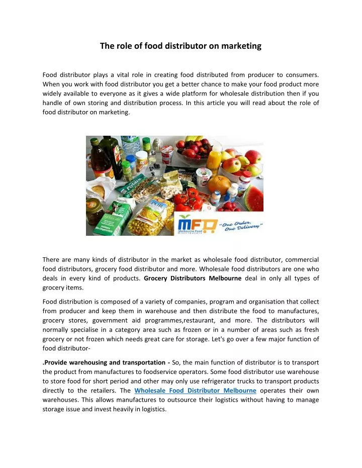 the role of food distributor on marketing