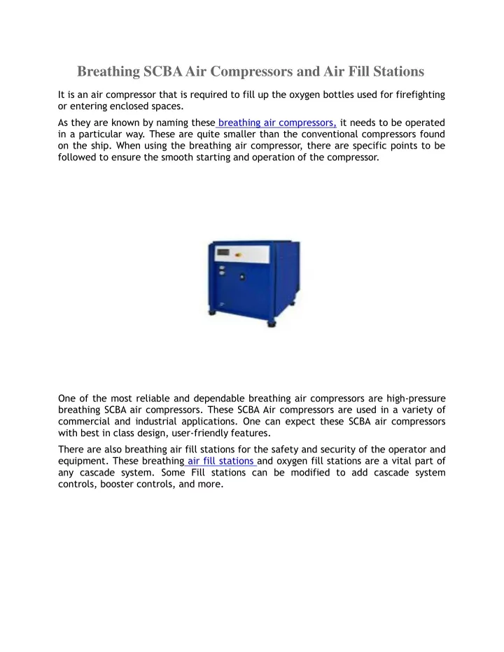 breathing scba air compressors and air fill