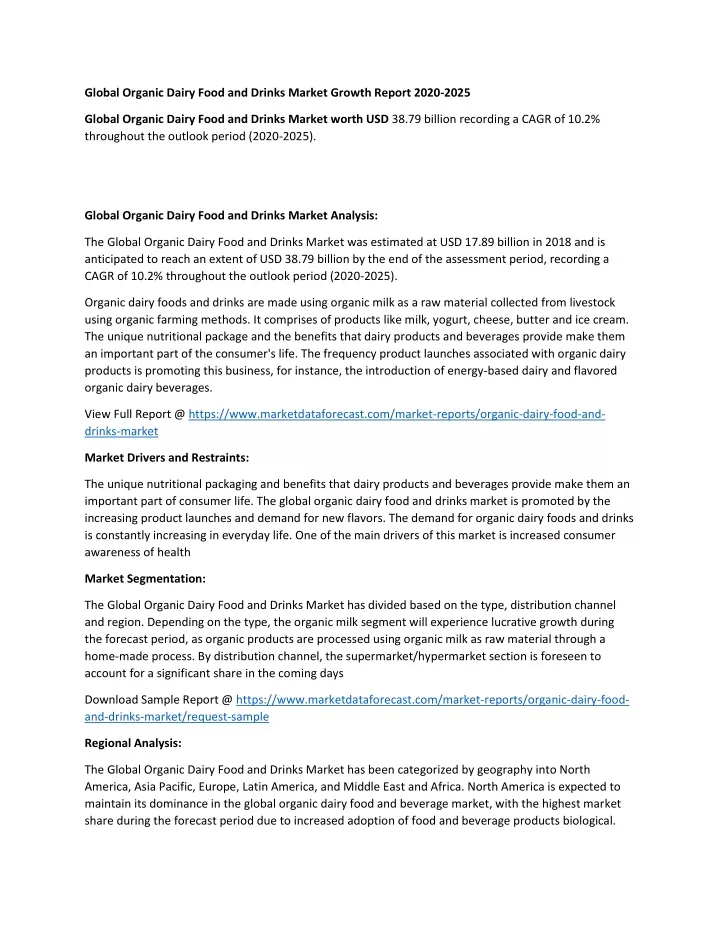 global organic dairy food and drinks market