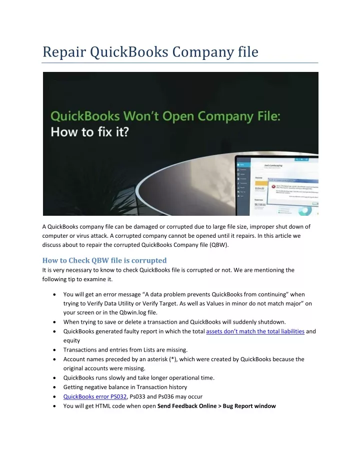 repair quickbooks company file