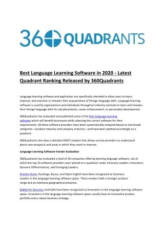 Best Language Learning Software in 2020 - Latest Quadrant Ranking Released by 360Quadrants