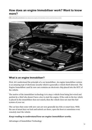 How does an engine Immobiliser work? Want to know more?