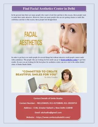 Find Facial Aesthetics Center in Delhi