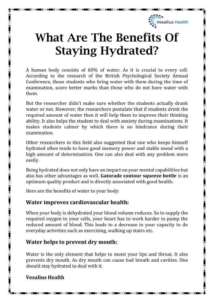 what are the benefits of staying hydrated