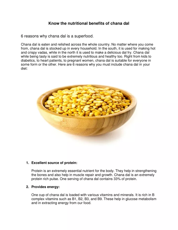 know the nutritional benefits of chana dal