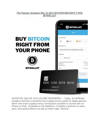 The Fastest, Simplest Way To BUY BITCOIN INSTANTLY   with BITWALLET