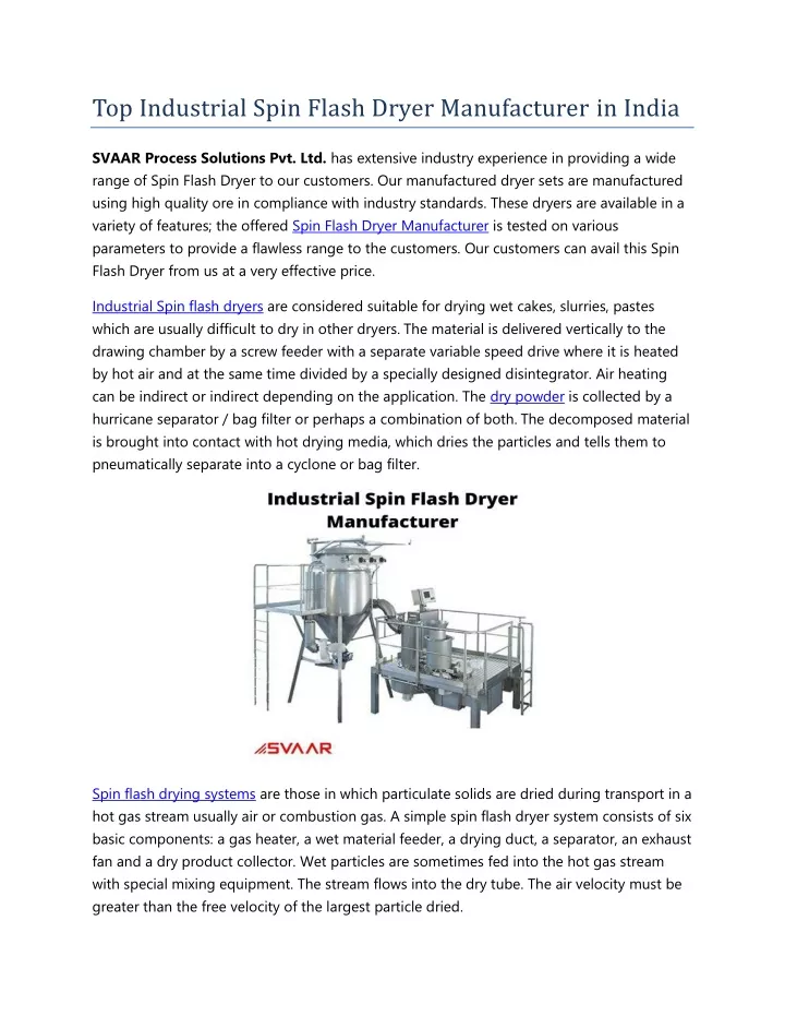 top industrial spin flash dryer manufacturer