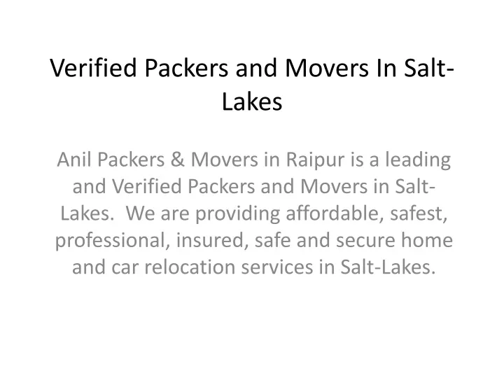verified packers and movers in salt lakes