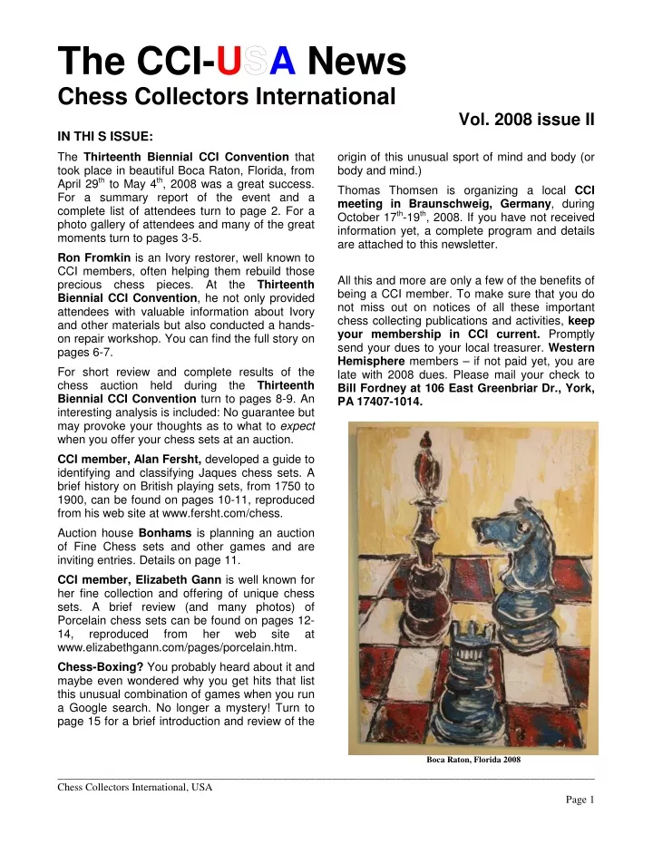 the cci u a news chess collectors international