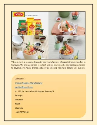 Malaysian Noodles Pasta Suppliers | Vit.com.my