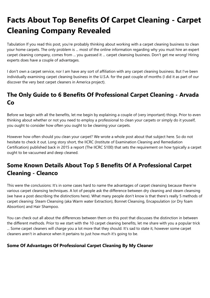 facts about top benefits of carpet cleaning