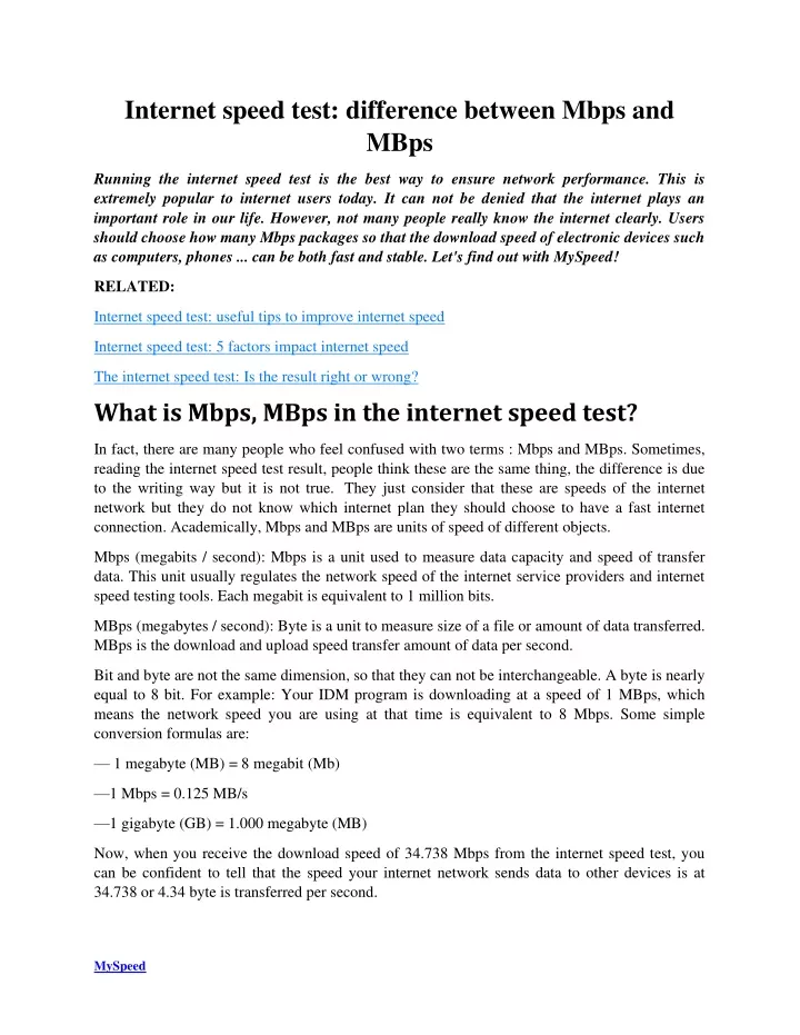 internet speed test difference between mbps