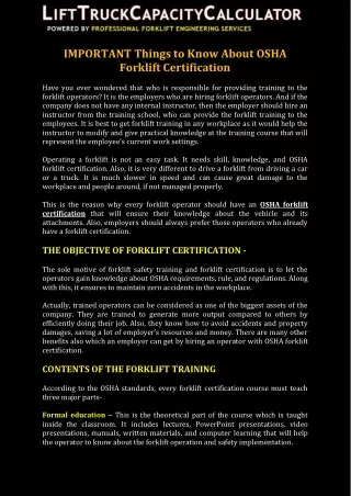 Important Things to Know About OSHA Forklift Certification