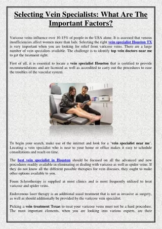 selecting vein specialists what are the important