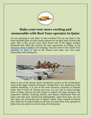 Make your tour more exciting and memorable with Best Tour operator in Qatar