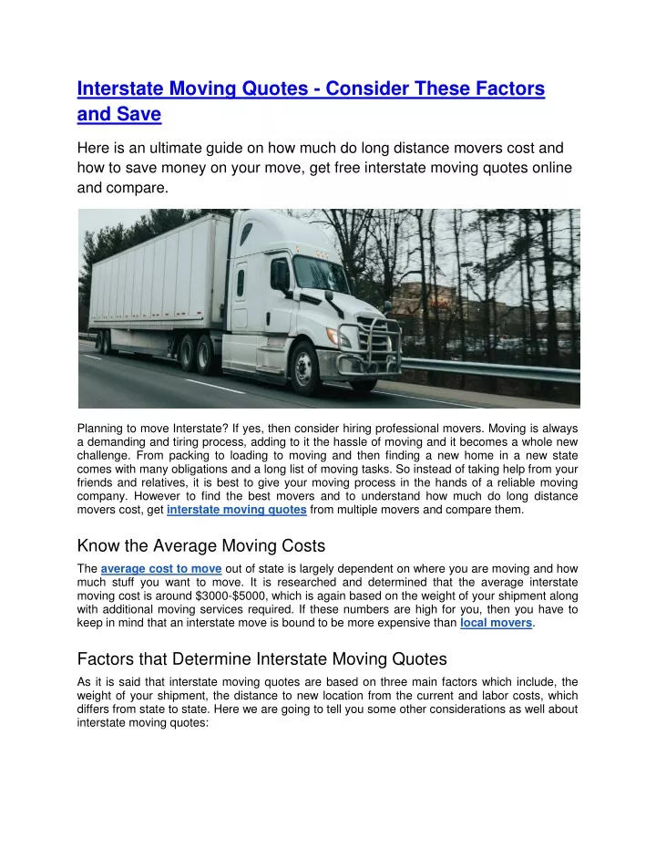 interstate moving quotes consider these factors