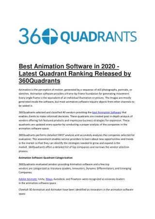 Best Animation Software in 2020 - Latest Quadrant Ranking Released by 360Quadrants