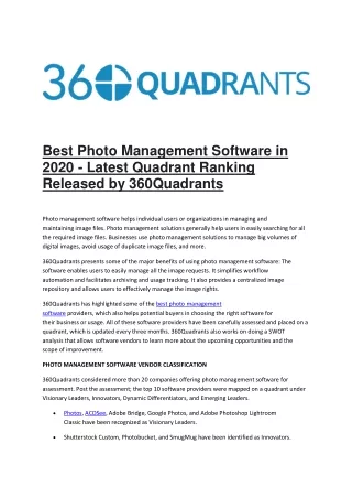 Best Photo Management Software in 2020 - Latest Quadrant Ranking Released by 360Quadrants