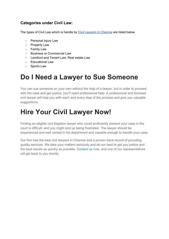 categories under civil law the types of civil