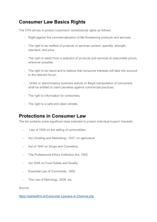 Rights and Protections of Consumer Law