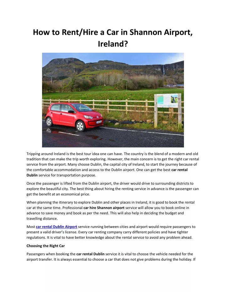 how to rent hire a car in shannon airport ireland