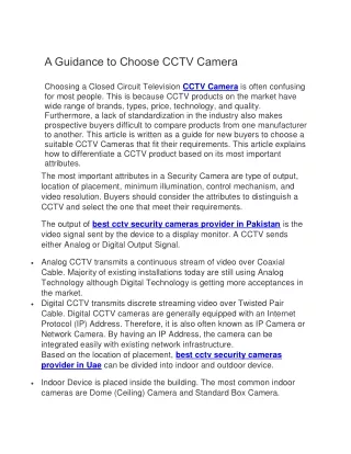 A Guidance to Choose CCTV Camera