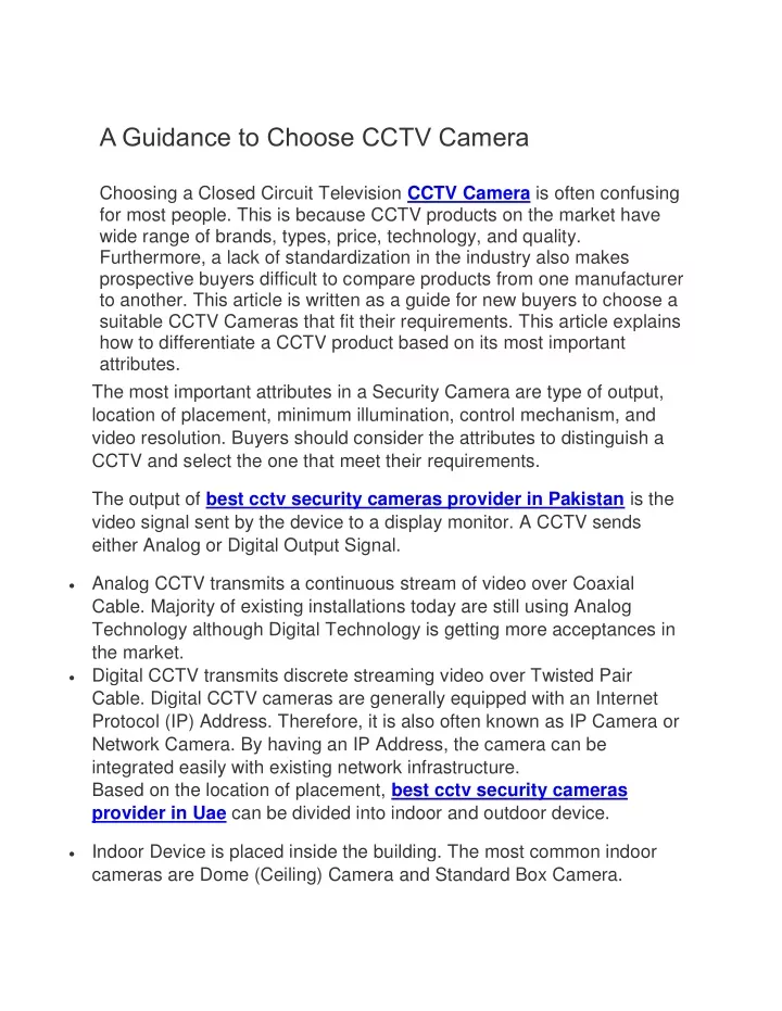 a guidance to choose cctv camera