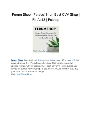 Ferum-Shop | Best CVV Shop | Buy Dumps Online | Fe-Ac18