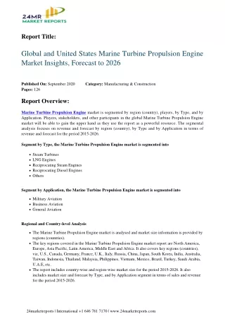Marine Turbine Propulsion Engine Market Insights, Forecast to 2026