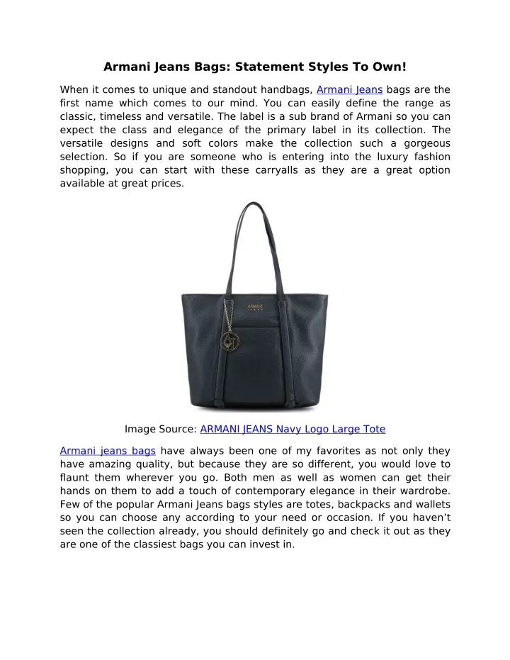 armani jeans bags statement styles to own