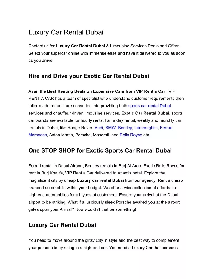 luxury car rental dubai