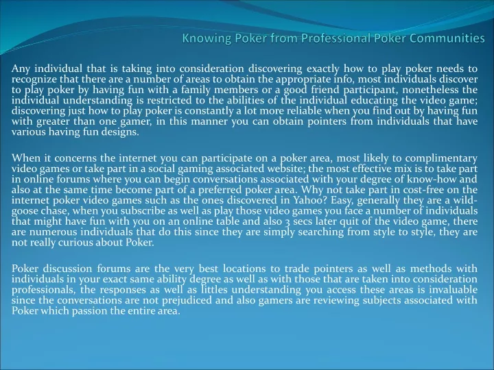 knowing poker from professional poker communities