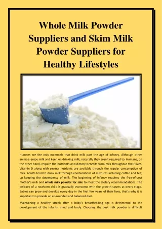 Global Bulk Powdered Milk Suppliers