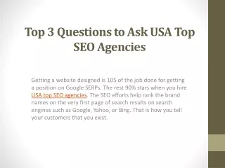 Top 3 Questions to Ask USA Top SEO Agencies