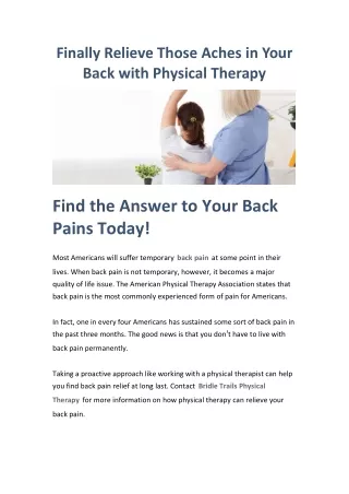 Finally Relieve Those Aches in Your Back with Physical Therapy