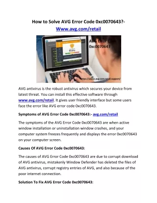 how to solve avg error code 0xc0070643