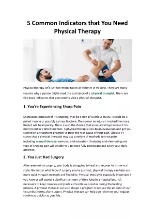 5 Common Indicators that You Need Physical Therapy