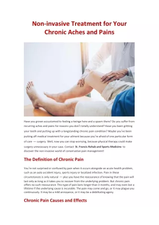 Non-invasive Treatment for Your Chronic Aches and Pains