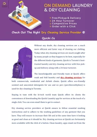 Check Out The Right Dry Cleaning Service Provider @ Quicki.Ca
