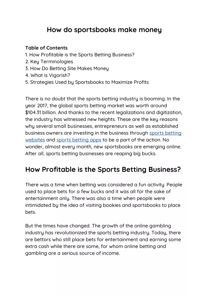how do sportsbooks make money table of contents