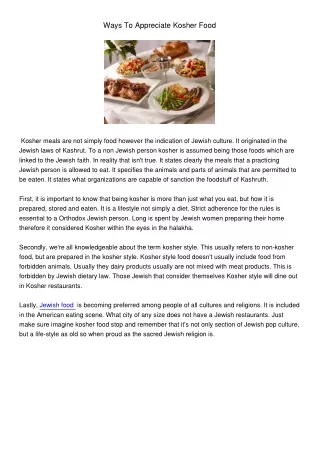 ways to appreciate kosher food