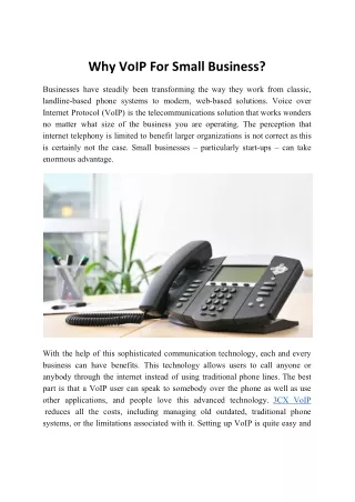 Why VoIP For Small Business?