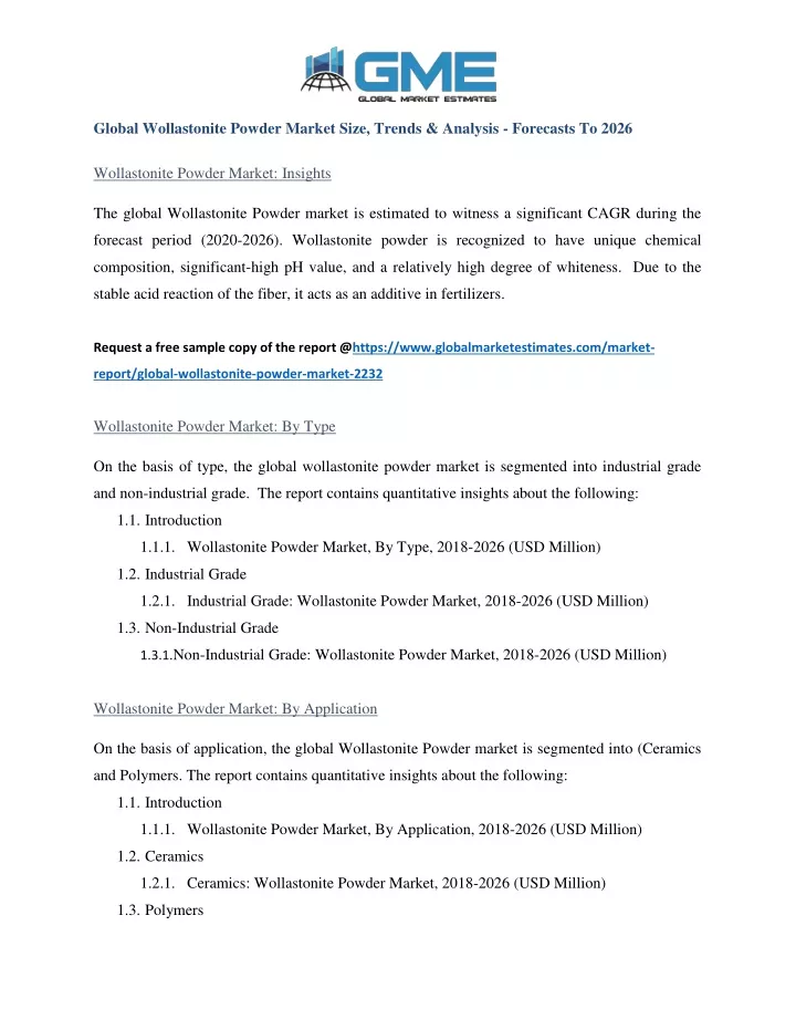 global wollastonite powder market size trends