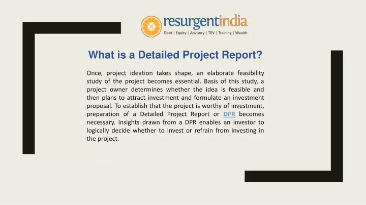what is a detailed project report